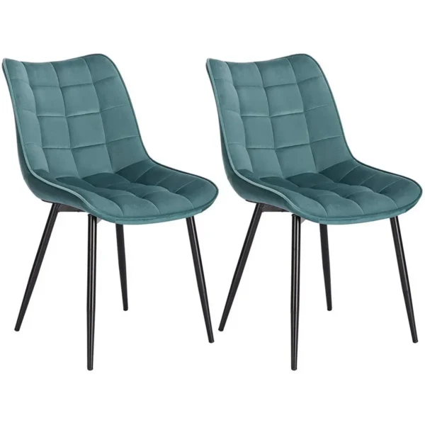 Set Van 2 Eetkamerstoelen Met Rugleuning, Fluwelen Zitting, Turquoise Metalen Poten 1