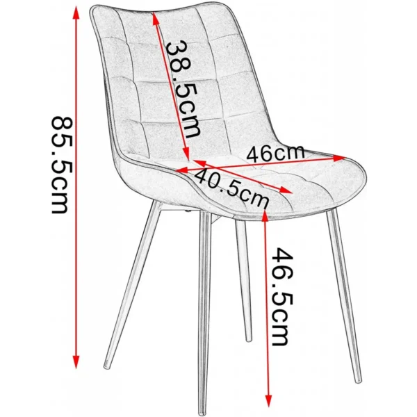 Set Van 2 Eetkamerstoelen Met Rugleuning, Fluwelen Zitting, Zwart Metalen Poten 3