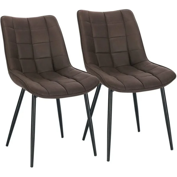 Set Van 2 Eetkamerstoelen Met Rugleuning, Zitting Van Stoffen Bekleding, Metalen Poten Donkerbruin 1