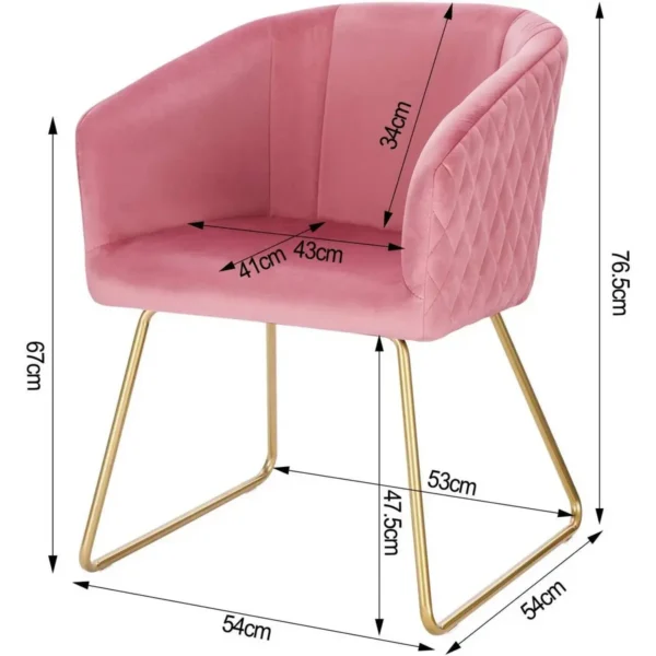 Set Van 2 Keukenstoelen, Gestoffeerde Stoelen, Woonkamerstoelen, Fauteuils Van Fluweel, Metalen Poten, Roze 3