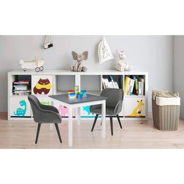 Set Van 2 Kinderstoelen Met Rugleuning Fluweel Stof Metalen Poten Grijs 6