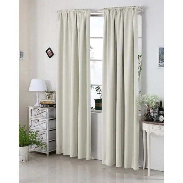 Set Van 2 Ondoorzichtige Gordijnen 250 G/m² Met Ruchesband Beige 135x225 Cm 3