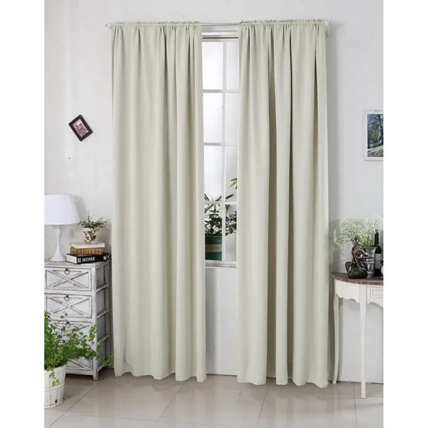 Set Van 2 Ondoorzichtige Gordijnen 250 G/m² Met Ruchesband Beige 135x225 Cm 8