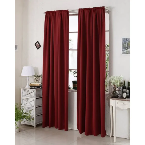 Set Van 2 Ondoorzichtige Gordijnen 250 G/m² Met Ruchesband Bordeaux 135x225 Cm 8