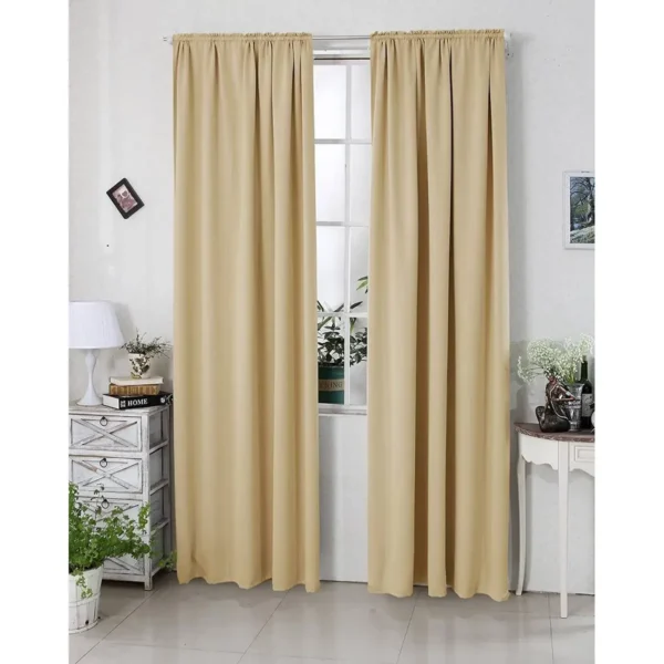 Set Van 2 Ondoorzichtige Gordijnen 250 G/m² Met Ruchesband Champagne 135x175 Cm 8