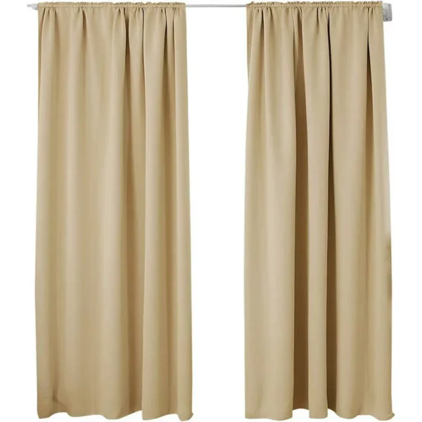 Set Van 2 Ondoorzichtige Gordijnen 250 G/m² Met Ruchesband Champagne 135x245 Cm 1