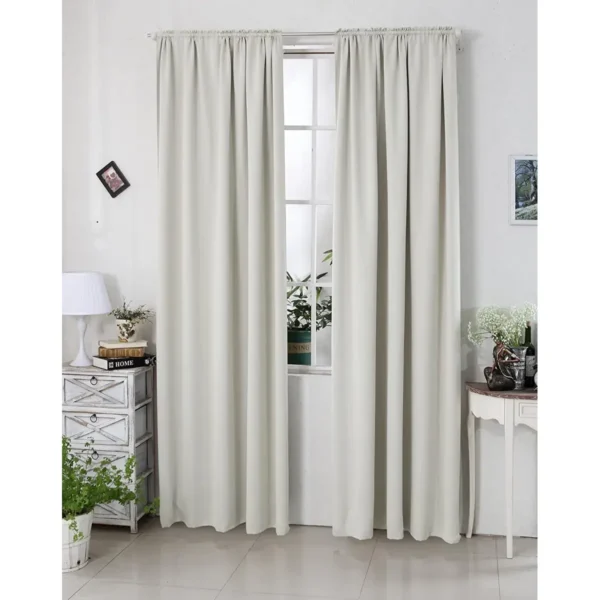 Set Van 2 Ondoorzichtige Gordijnen 250 G/m² Met Ruchesband Crème 135x225 Cm 2