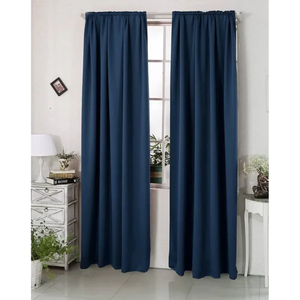 Set Van 2 Ondoorzichtige Gordijnen 250 G/m² Met Ruchesband Donkerblauw 135x175 Cm 8