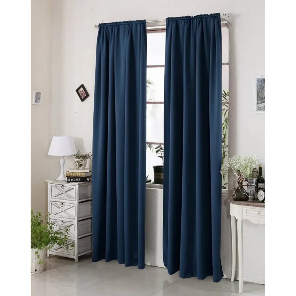 Set Van 2 Ondoorzichtige Gordijnen 250 G/m² Met Ruchesband Donkerblauw 135x225 Cm 3