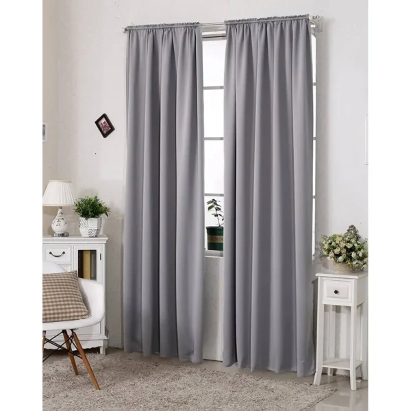 Set Van 2 Ondoorzichtige Gordijnen 250 G/m² Met Ruchesband Donkergrijs 168x229 Cm 8