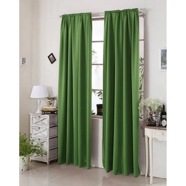 Set Van 2 Ondoorzichtige Gordijnen 250 G/m² Met Ruchesband Groen 135x245 Cm 3