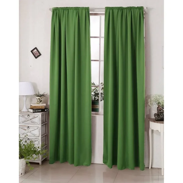 Set Van 2 Ondoorzichtige Gordijnen 250 G/m² Met Ruchesband Groen 135x245 Cm 8