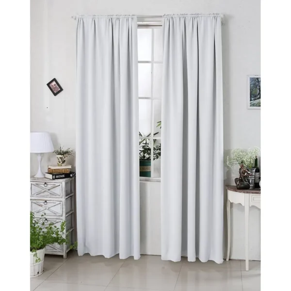 Set Van 2 Ondoorzichtige Gordijnen 250 G/m² Met Ruchesband Limoen/grijs-wit 135x175 Cm 3