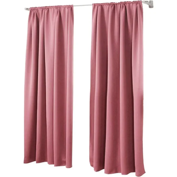 Set Van 2 Ondoorzichtige Gordijnen 250 G/m² Met Ruchesband Roze 135x245 Cm 3