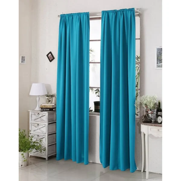 Set Van 2 Ondoorzichtige Gordijnen 250 G/m² Met Ruchesband Turquoise 135x245 Cm 3