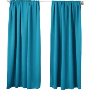 Set Van 2 Ondoorzichtige Gordijnen 250 G/m² Met Ruchesband Turquoise 135x245 Cm 1