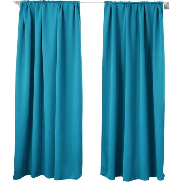 Set Van 2 Ondoorzichtige Gordijnen 250 G/m² Met Ruchesband Turquoise 135x245 Cm 1