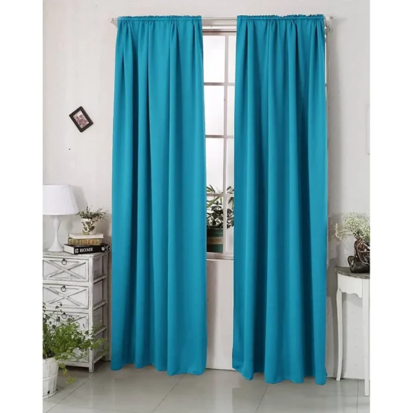 Set Van 2 Ondoorzichtige Gordijnen 250 G/m² Met Ruchesband Turquoise 135x245 Cm 8