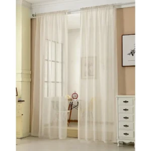 Set Van 2 Transparante Gordijnen Met Ruchesband Linnenlook Crème 140x225 Cm 1