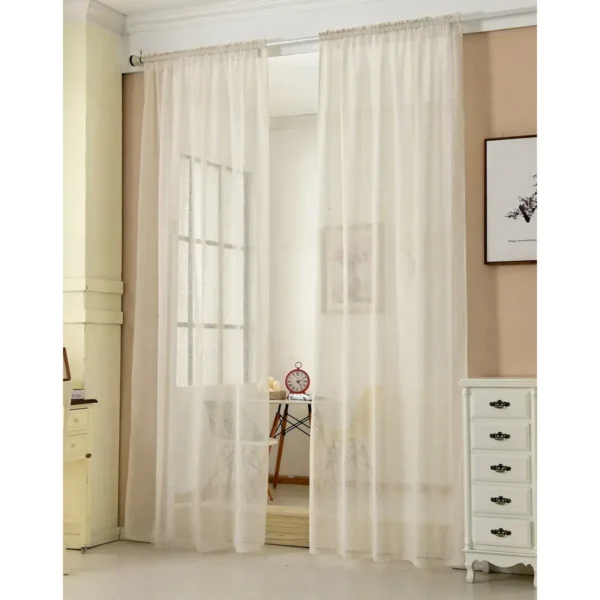 Set Van 2 Transparante Gordijnen Met Ruchesband Linnenlook Crème 140x225 Cm 1