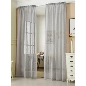 Set Van 2 Transparante Gordijnen Met Ruchesband Linnenlook Lichtgrijs 140x175 Cm 1