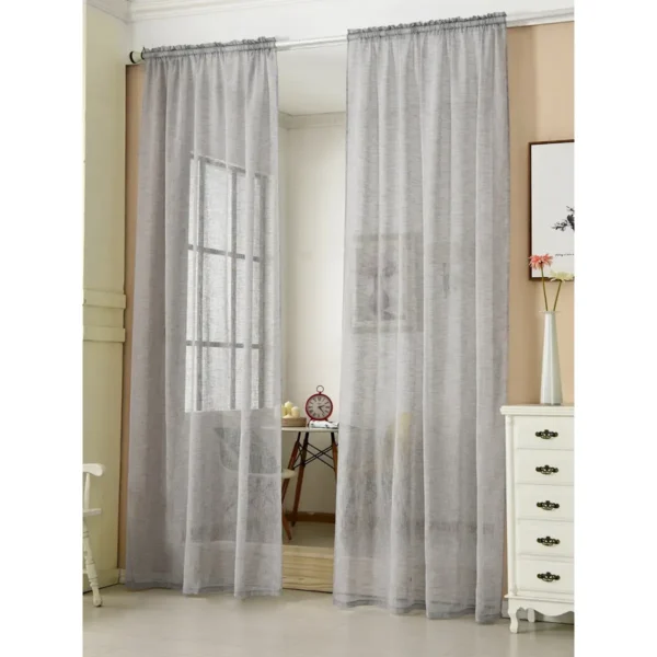 Set Van 2 Transparante Gordijnen Met Ruchesband Linnenlook Lichtgrijs 140x225 Cm 1