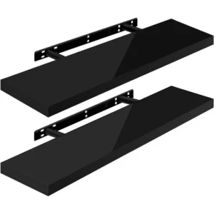 Set Van 2 Wandplanken, Vrij Zwevende Zwevende Planken, Houten Plank, Zwart, 90x22,9x3,8cm 1