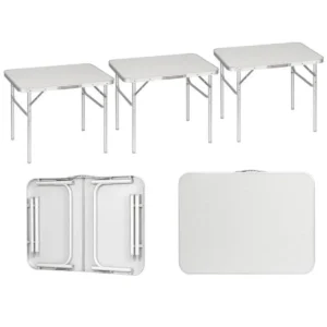 Set Van 3 Aluminium Campingtafels, Klaptafels, 75,5x55x25,5/59cm, Tafelblad Van Wit MDF 1