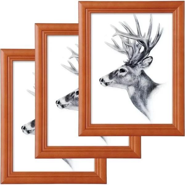 Set Van 3 Fotolijsten Van Hout En Echt Glas In Artos Stijl Bruin A4 21x29,7cm 1