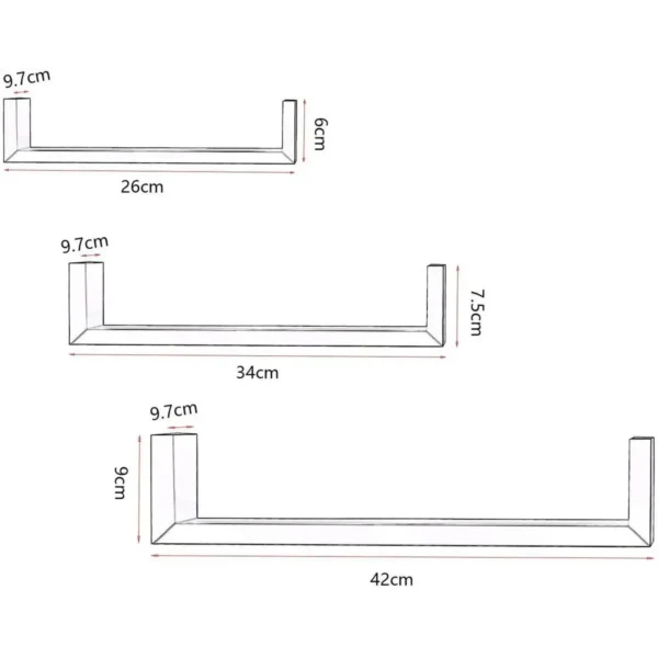 Set Van 3 Wandplanken Retro Hangplanken In U-vorm Zwart 4