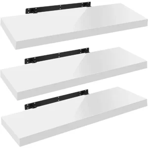 Set Van 3 Wandplanken, Vrij Zwevende Zwevende Planken, Houten Plank, Wit, 100x22,9x3,8cm 1