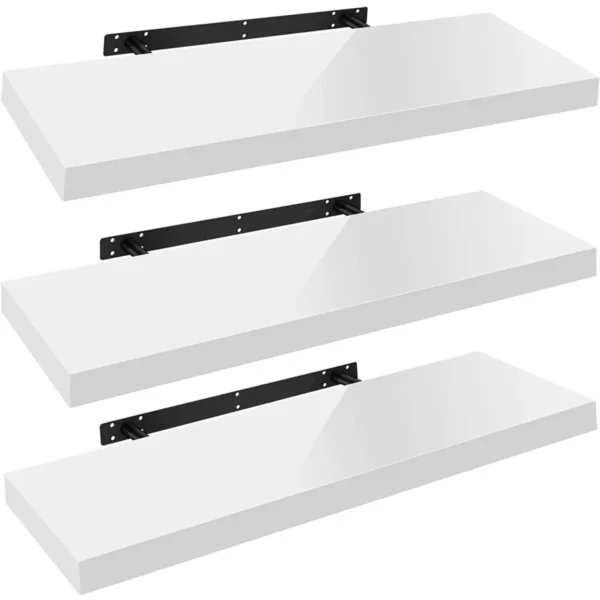 Set Van 3 Wandplanken, Vrij Zwevende Zwevende Planken, Houten Plank, Wit, 100x22,9x3,8cm 1