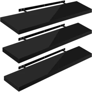 Set Van 3 Wandplanken, Vrij Zwevende Zwevende Planken, Houten Plank, Zwart, 110x22,9x3,8cm 1