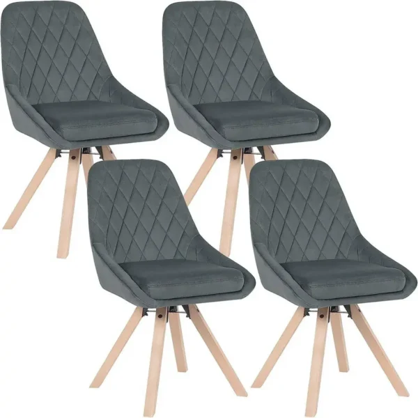 Set Van 4 Eetkamerstoelen, Draaibare Keukenstoelen, Met Fluwelen Bekleding, Poten Van Donkergrijs Beukenhout 1