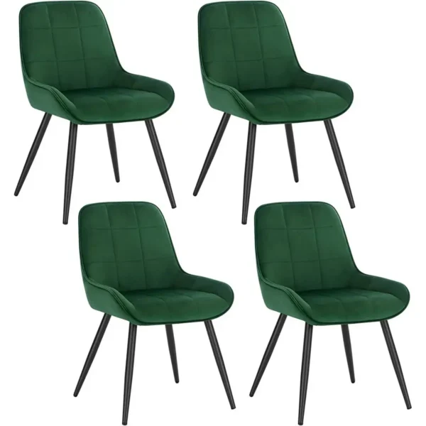 Set Van 4 Eetkamerstoelen Gestoffeerde Fluwelen Accentstoel Met Rugleuning Donkergroen 1