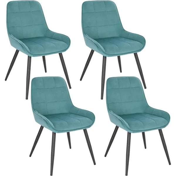 Set Van 4 Eetkamerstoelen, Gestoffeerde Fluwelen Accentstoel Met Turquoise Rugleuning 1