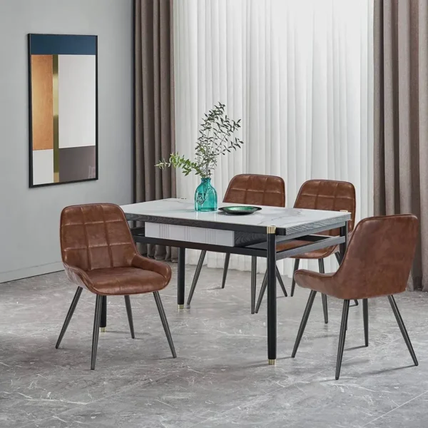 Set Van 4 Eetkamerstoelen Gestoffeerde Kunstlederen Accentstoelen Met Rugleuning Bruin 2