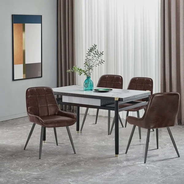 Set Van 4 Eetkamerstoelen Gestoffeerde Kunstleren Accentstoelen Met Rugleuning Donkerbruin 2