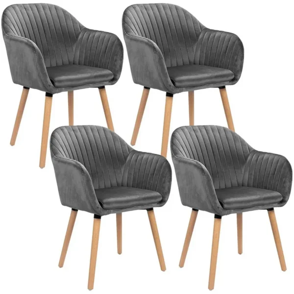 Set Van 4 Eetkamerstoelen, Keukenstoel, Woonkamerstoel Van Fluweel, Massief Hout, Donkergrijs 1