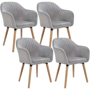 Set Van 4 Eetkamerstoelen, Keukenstoel, Woonkamerstoel Van Fluweel, Massief Hout, Lichtgrijs 1