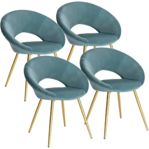 Set Van 4 Eetkamerstoelen, Keukenstoelen, Fauteuils, Fluwelen Zitting, Goud Metalen Poten, Turquoise 1