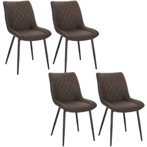 Set Van 4 Eetkamerstoelen, Keukenstoelen, Gestoffeerde Stoelen Gemaakt Van Donkerbruine Stoffen Bekleding 1