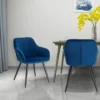 Set Van 4 Eetkamerstoelen Met Armleuningen, Fluwelen Zitting, Blauw Metalen Poten 2