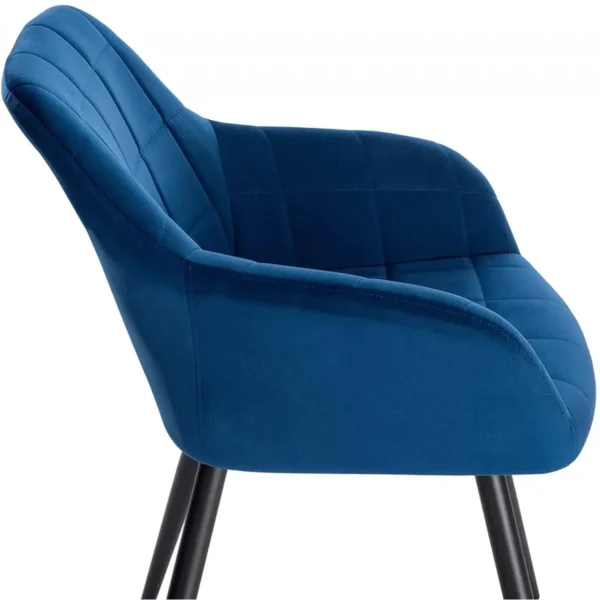 Set Van 4 Eetkamerstoelen Met Armleuningen, Fluwelen Zitting, Blauw Metalen Poten 7