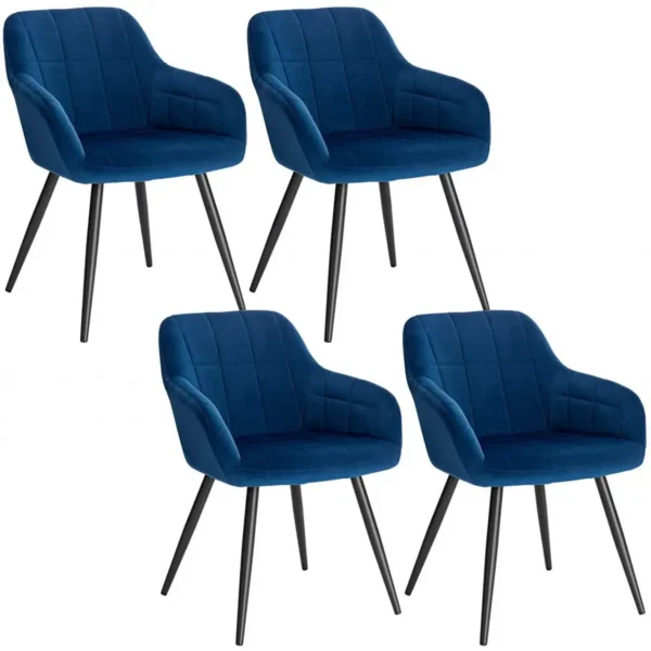 Set Van 4 Eetkamerstoelen Met Armleuningen, Fluwelen Zitting, Blauw Metalen Poten 1