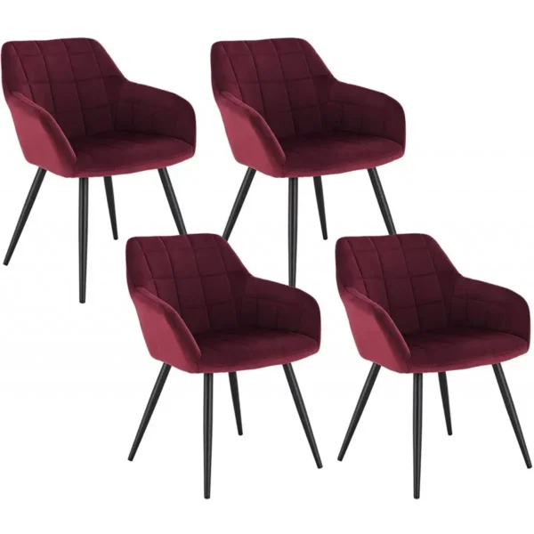 Set Van 4 Eetkamerstoelen Met Armleuningen, Zitting Van Fluweel, Metalen Poten Bordeaux 1