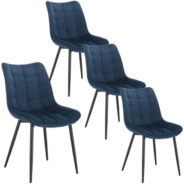 Set Van 4 Eetkamerstoelen Met Rugleuning, Fluwelen Zitting, Blauw Metalen Poten 1