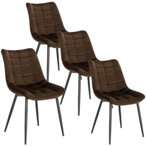 Set Van 4 Eetkamerstoelen Met Rugleuning, Fluwelen Zitting, Bruin Metalen Poten 1