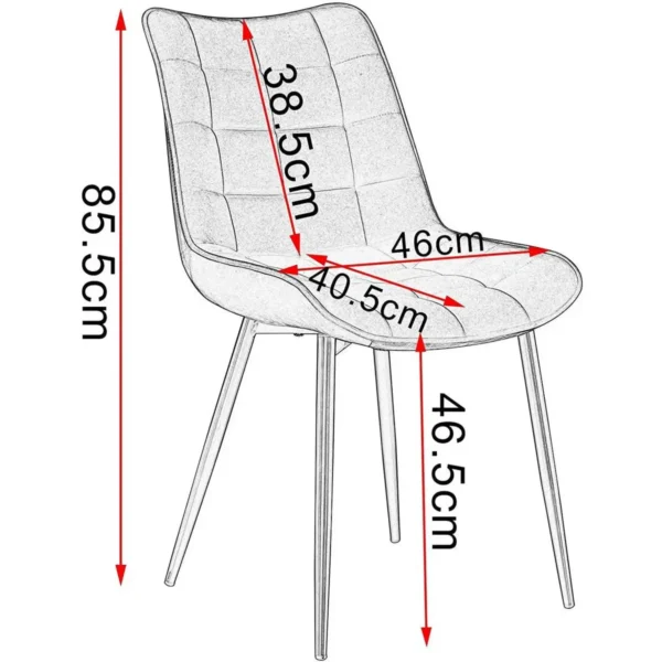 Set Van 4 Eetkamerstoelen Met Rugleuning, Fluwelen Zitting, Donkergrijze Metalen Poten 3