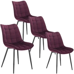 Set Van 4 Eetkamerstoelen Met Rugleuning, Fluwelen Zitting, Metalen Poten Bordeaux 1